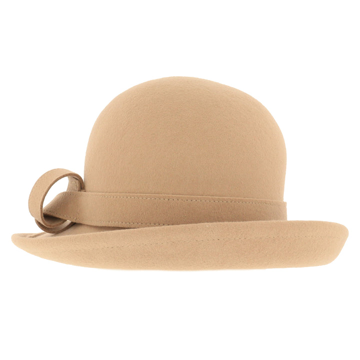 Ladies Curved Brim Cloche Hat in Camel
