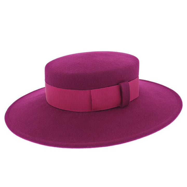 Women's 100% Wool Felt Boater Hat in Magenta Pink