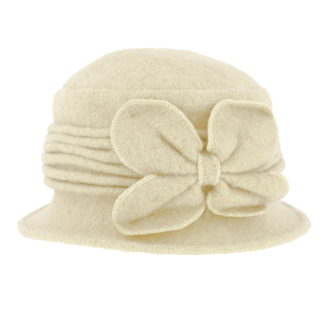 Winter White Wool Pull On Cloche Hat