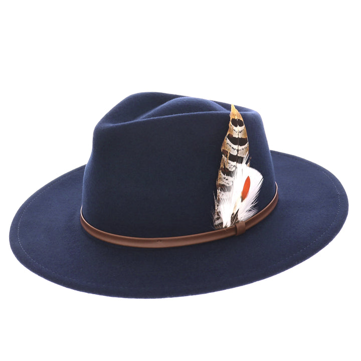 Women's Wool Fedora Hat With Feather in Navy