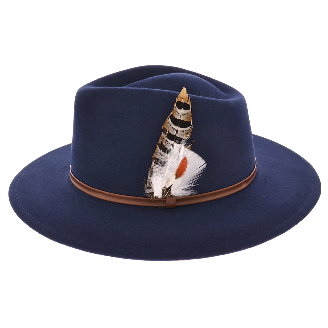Women's Wool Fedora Hat With Feather in Navy