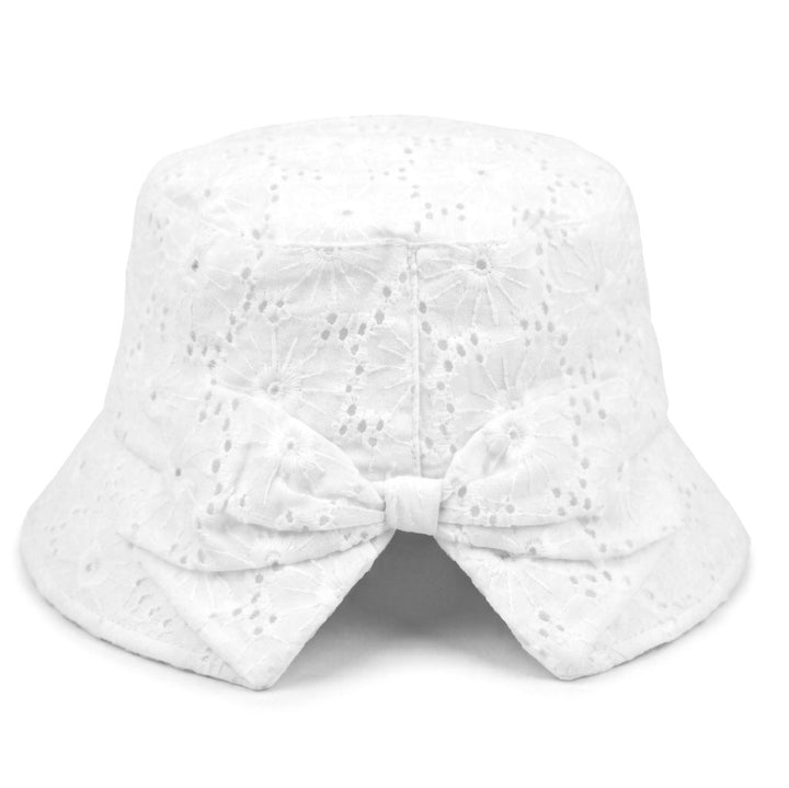 White Broderie Bucket Hat With Bow Detail
