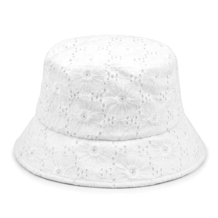 White Broderie Bucket Hat With Bow Detail