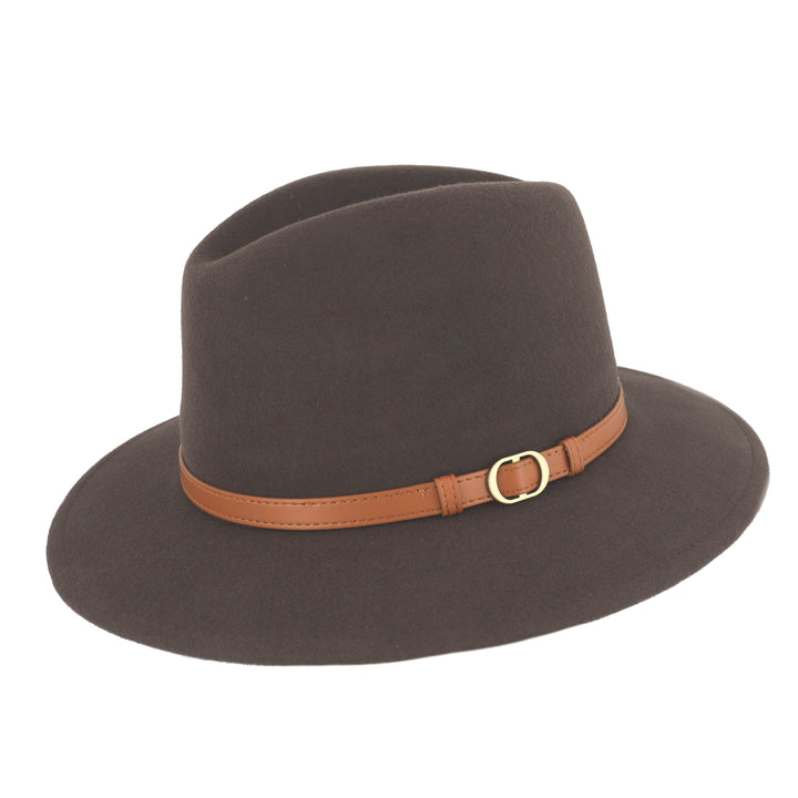 Soft Brown Wool Fedora With Tan Band