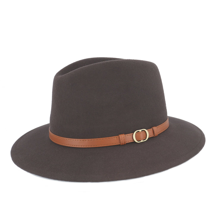 Soft Brown Wool Fedora With Tan Band