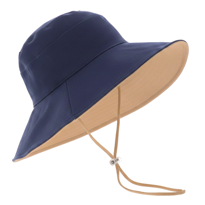Ladies Cotton Wide Brim & Reversible Sun Hat in Navy/Caramel