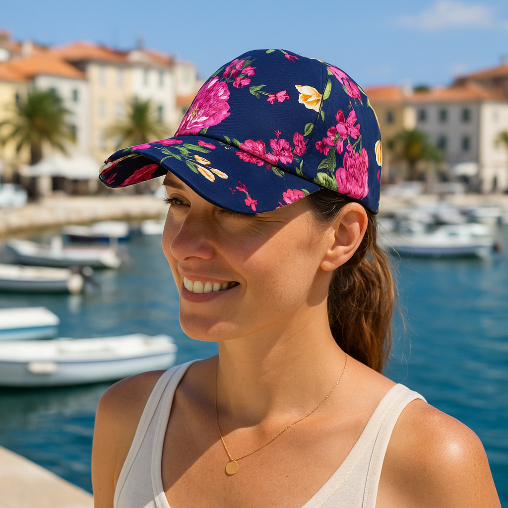 Ladies Navy Floral Adjustable Baseball Cap