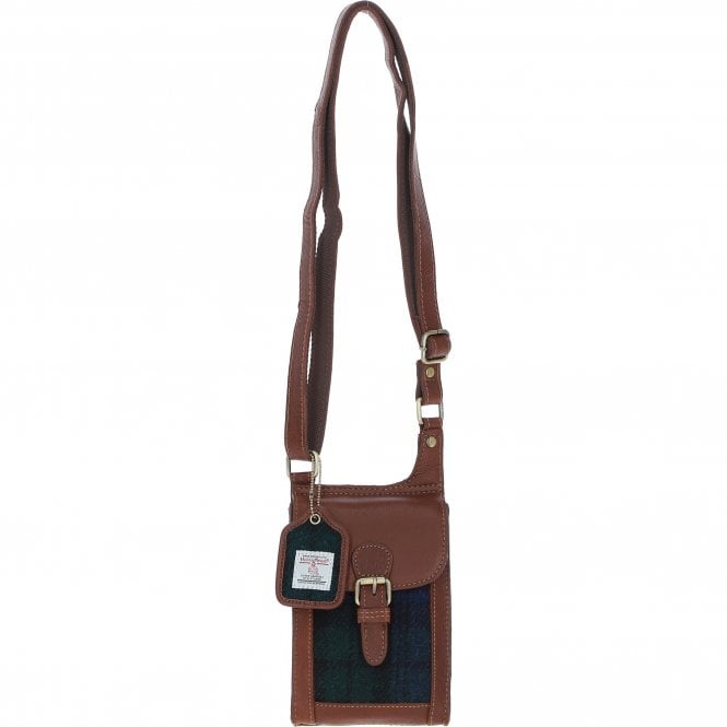 Leather & Harris Tweed Small Crossbody Handbag (Tan/Black Watch)