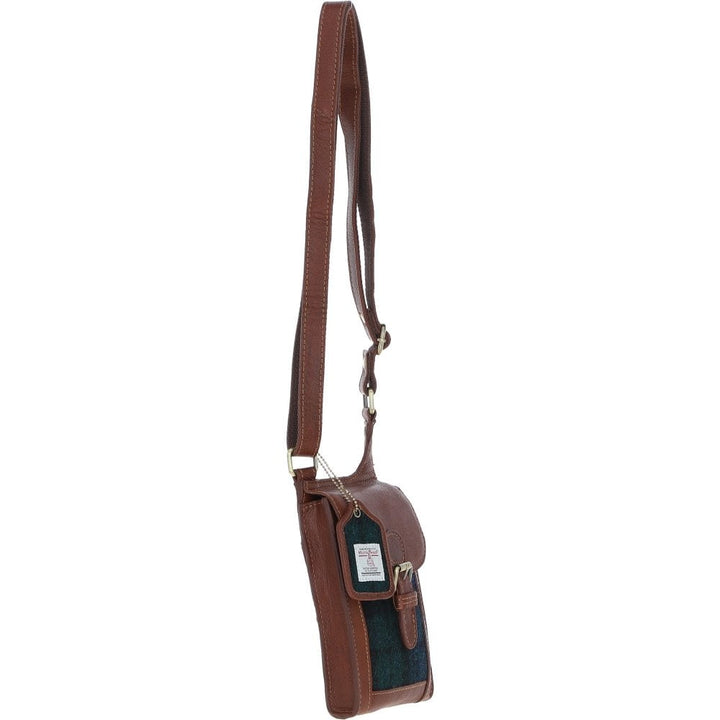 Leather & Harris Tweed Small Crossbody Handbag (Tan/Black Watch)
