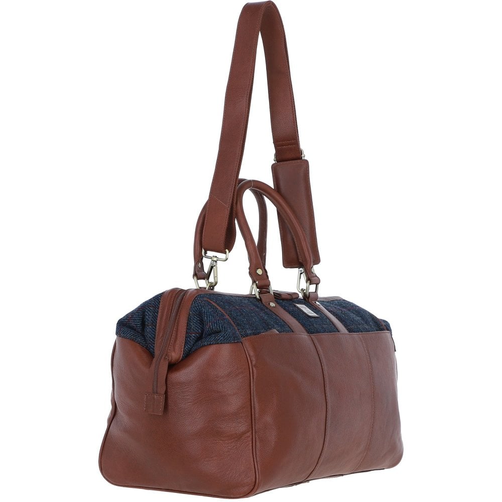 Leather & Harris Tweed Large Doctors Holdall (Navy)