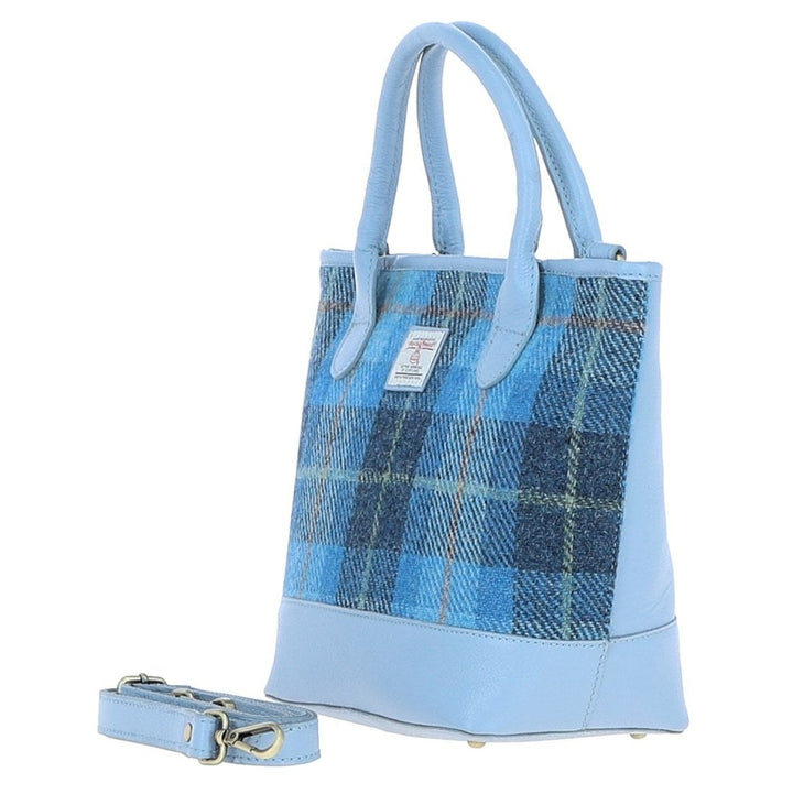 Leather & Harris Tweed Tote Handbag (Light Blue)
