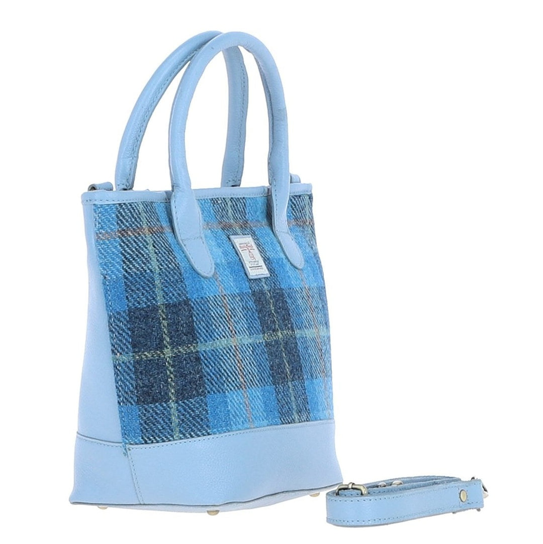 Leather & Harris Tweed Tote Handbag (Light Blue)