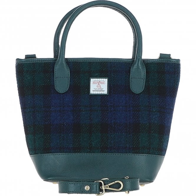 Leather & Harris Tweed Tote Handbag (Black Watch)