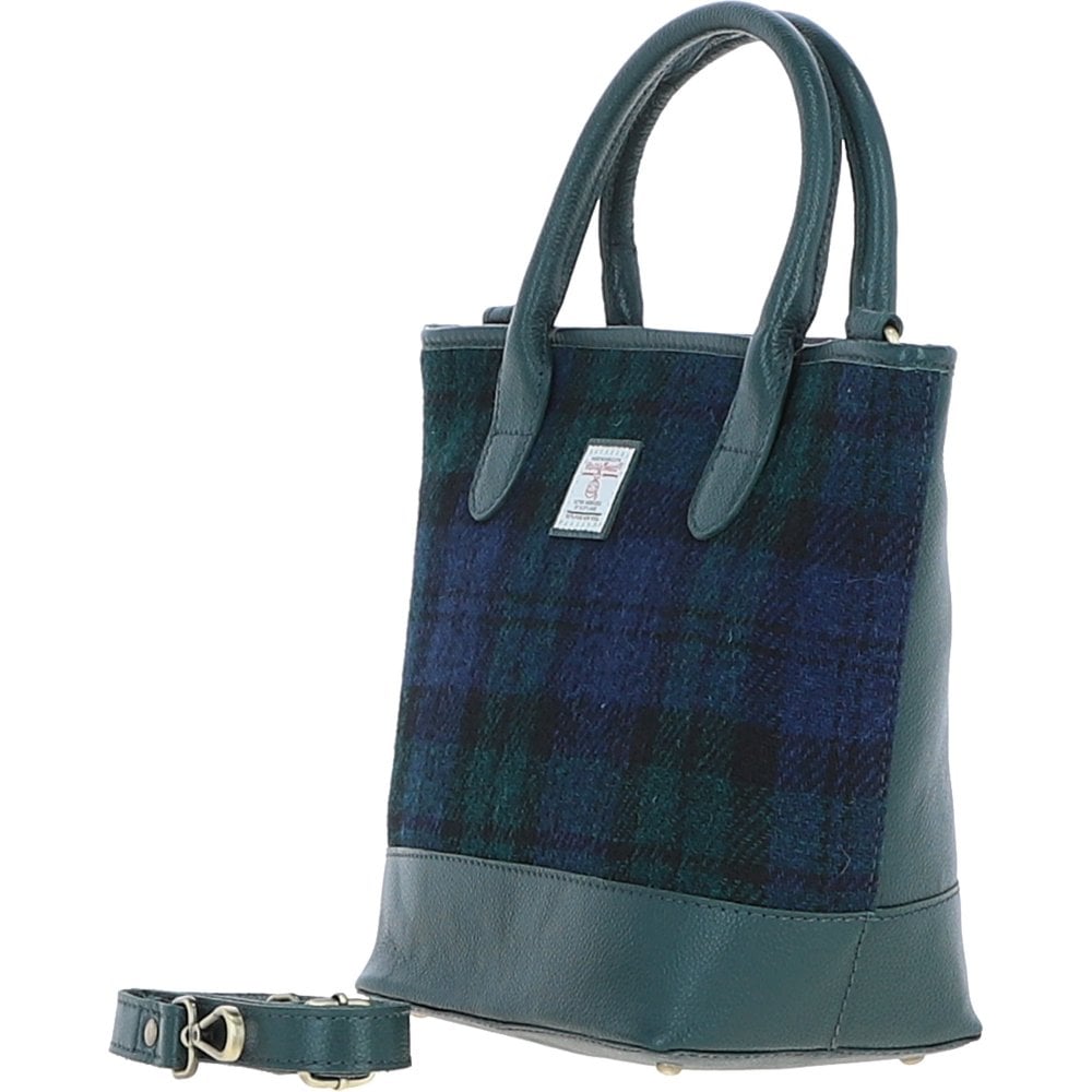 Leather & Harris Tweed Tote Handbag (Black Watch)