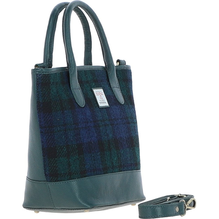 Leather & Harris Tweed Tote Handbag (Black Watch)