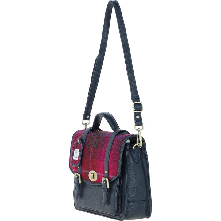 Leather & Harris Tweed Large Satchel (Navy/Pink)