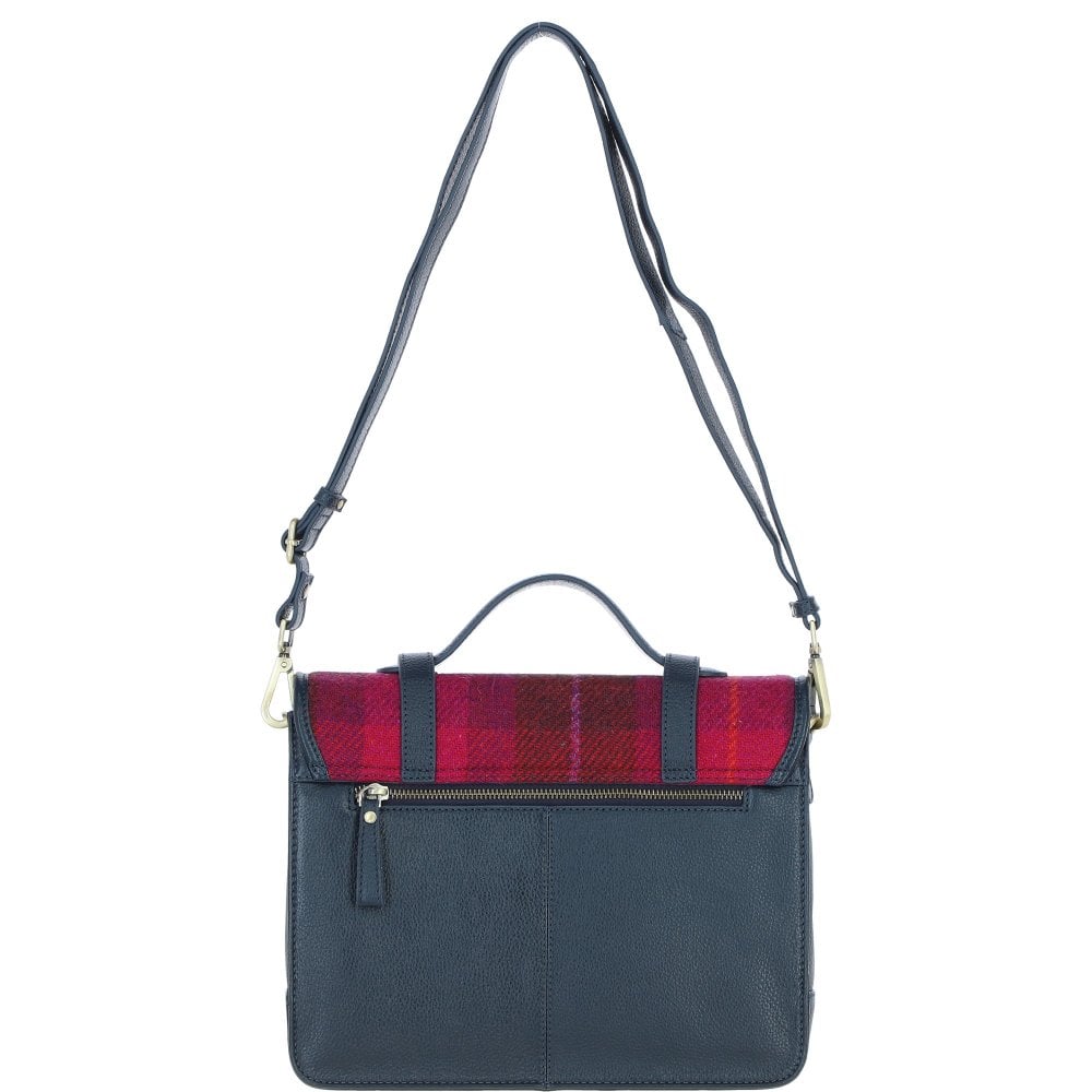 Leather & Harris Tweed Large Satchel (Navy/Pink)