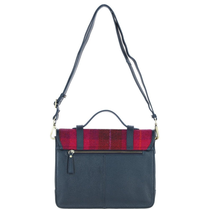 Leather & Harris Tweed Large Satchel (Navy/Pink)