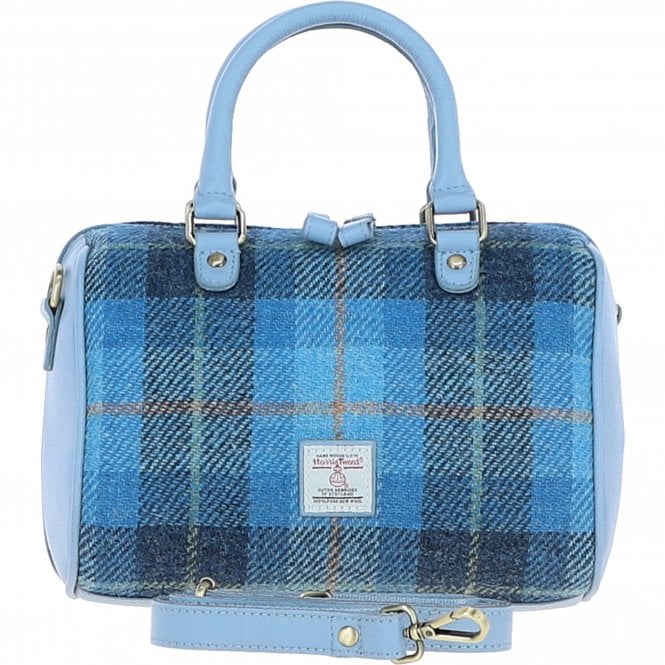 Leather & Harris Tweed Medium Barrel Bag (Light Blue)