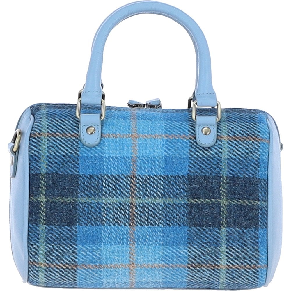 Leather & Harris Tweed Medium Barrel Bag (Light Blue)