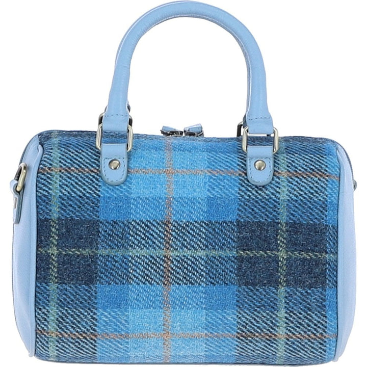 Leather & Harris Tweed Medium Barrel Bag (Light Blue)