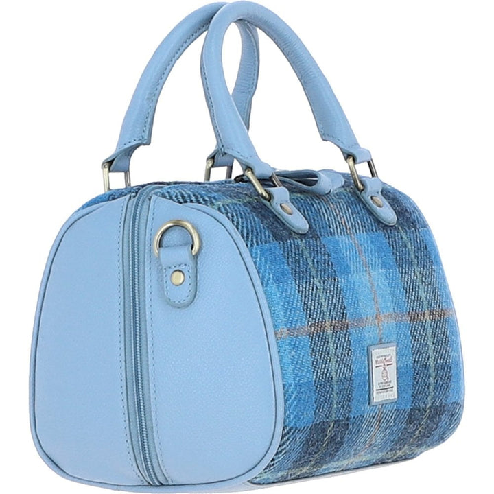 Leather & Harris Tweed Medium Barrel Bag (Light Blue)