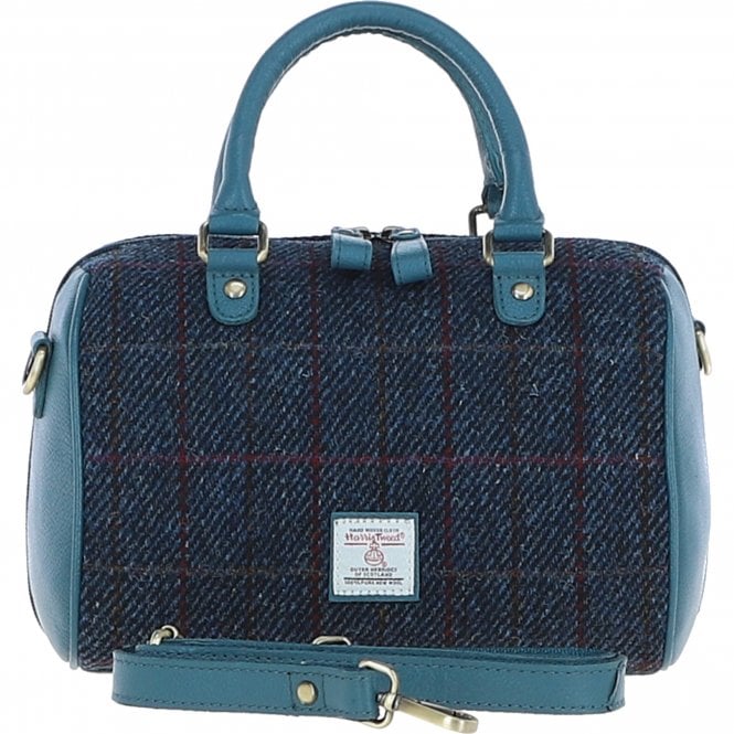 Leather & Harris Tweed Medium Barrel Bag (Teal)