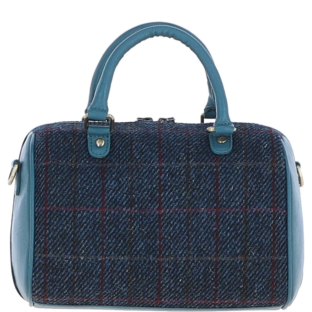 Leather & Harris Tweed Medium Barrel Bag (Teal)