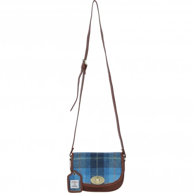Leather & Harris Tweed Saddle Handbag (Brown/Blue)