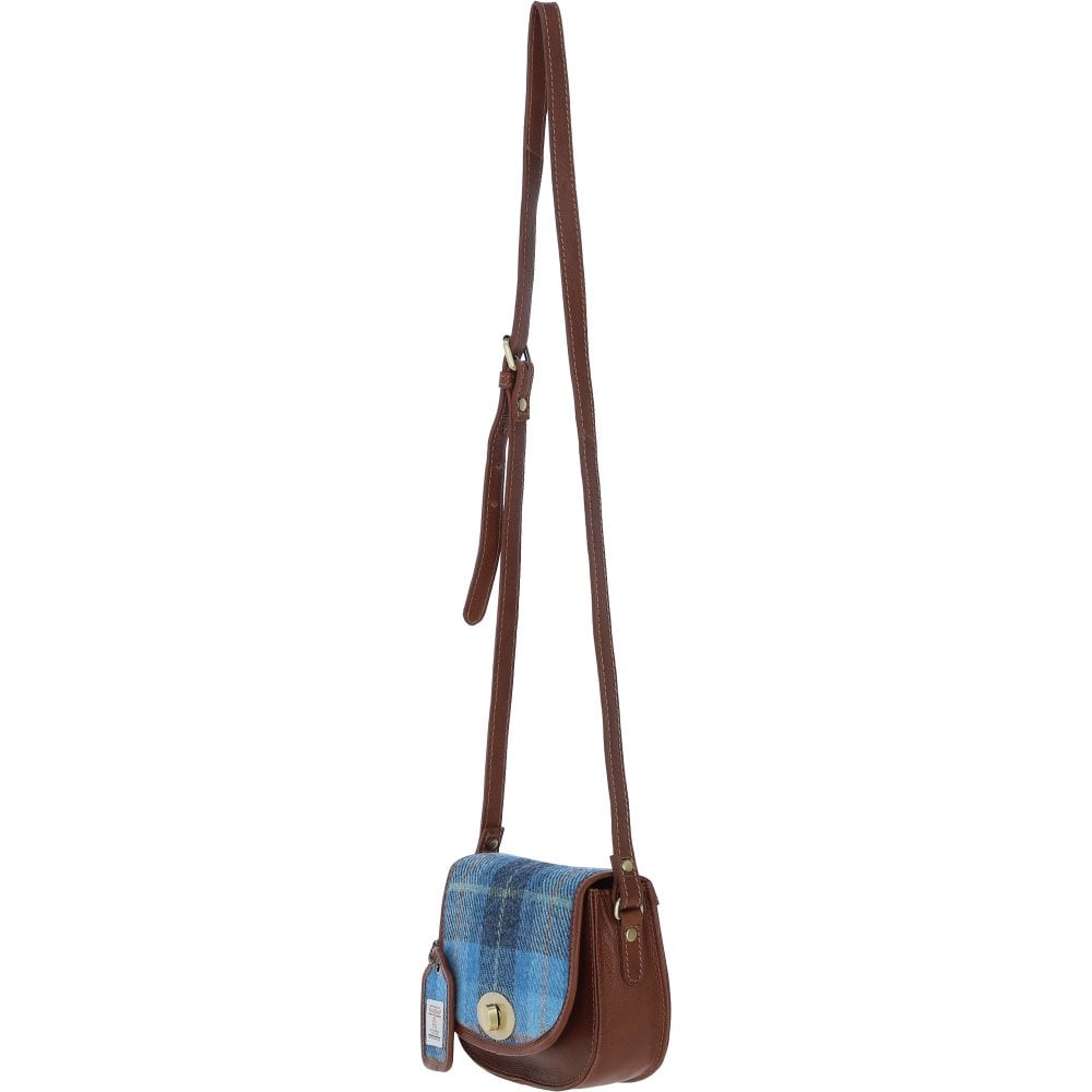 Leather & Harris Tweed Saddle Handbag (Brown/Blue)