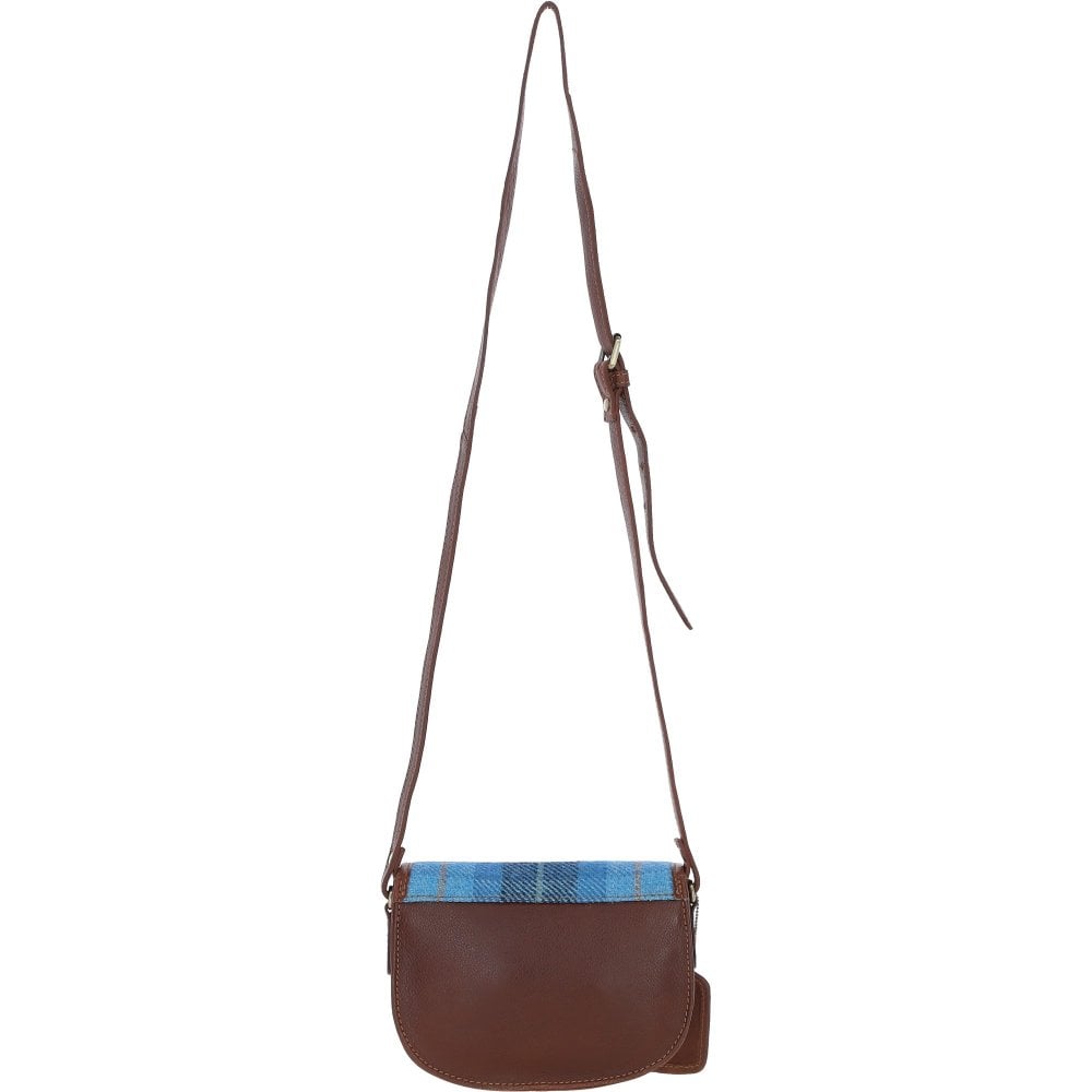 Leather & Harris Tweed Saddle Handbag (Brown/Blue)