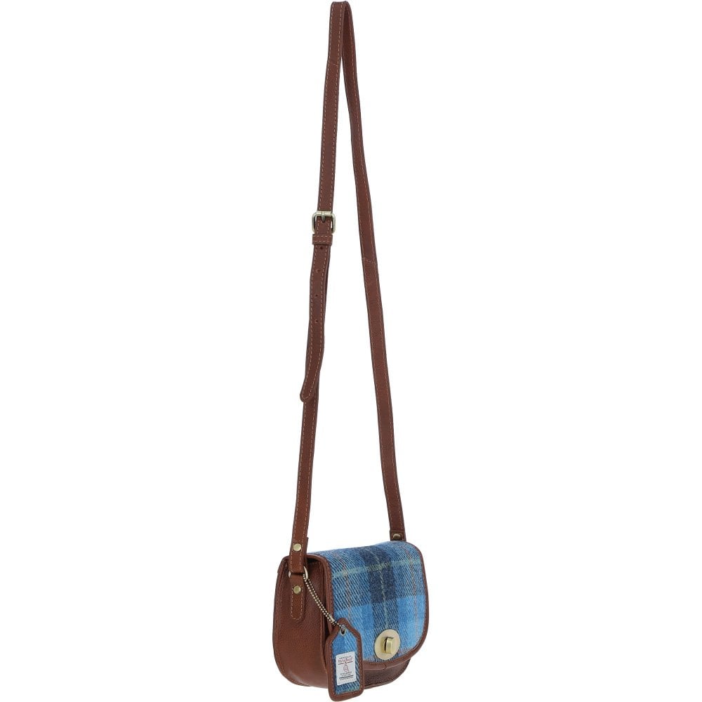 Leather & Harris Tweed Saddle Handbag (Brown/Blue)