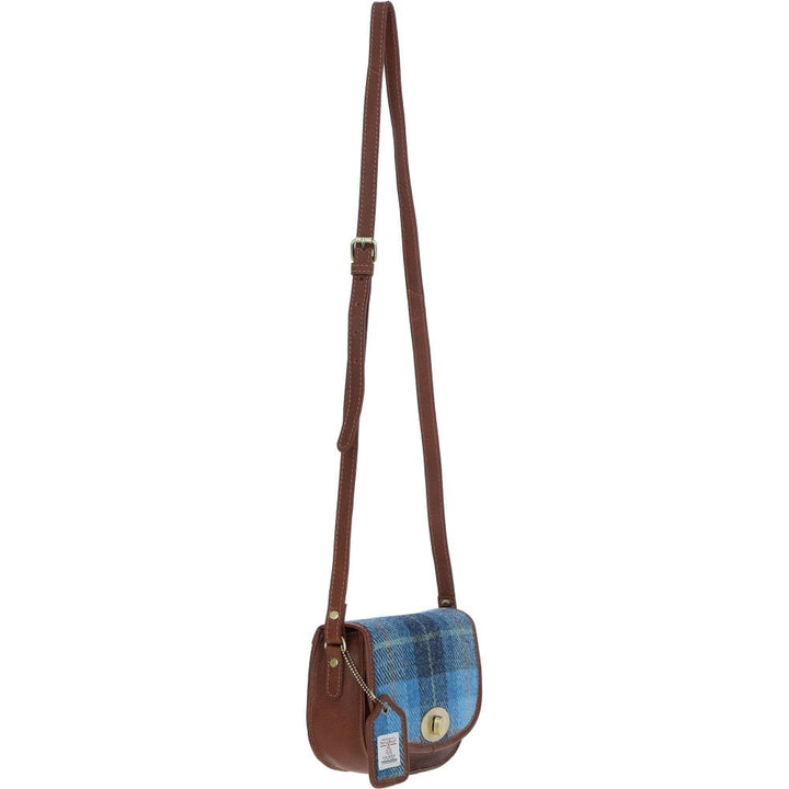 Leather & Harris Tweed Saddle Handbag (Brown/Blue)
