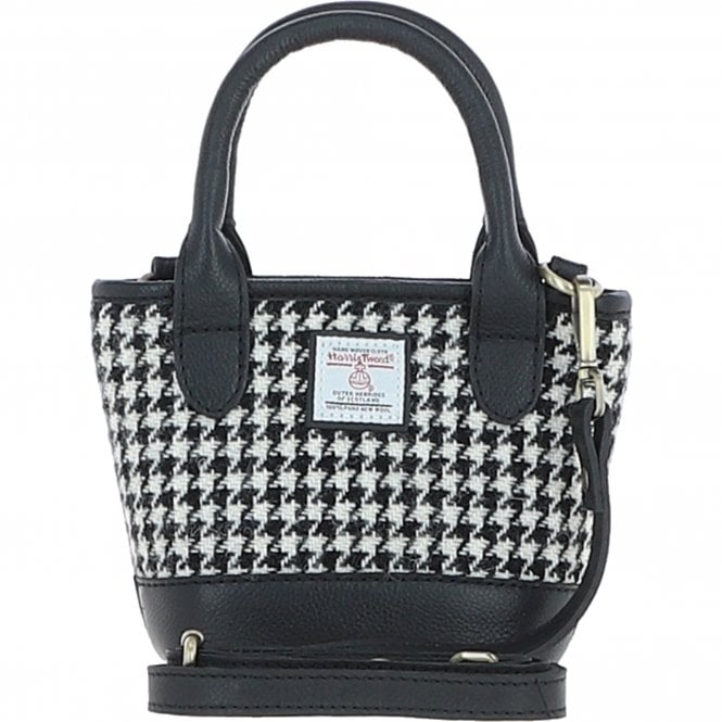 Leather & Harris Tweed Small Tote Handbag (Houndstooth)