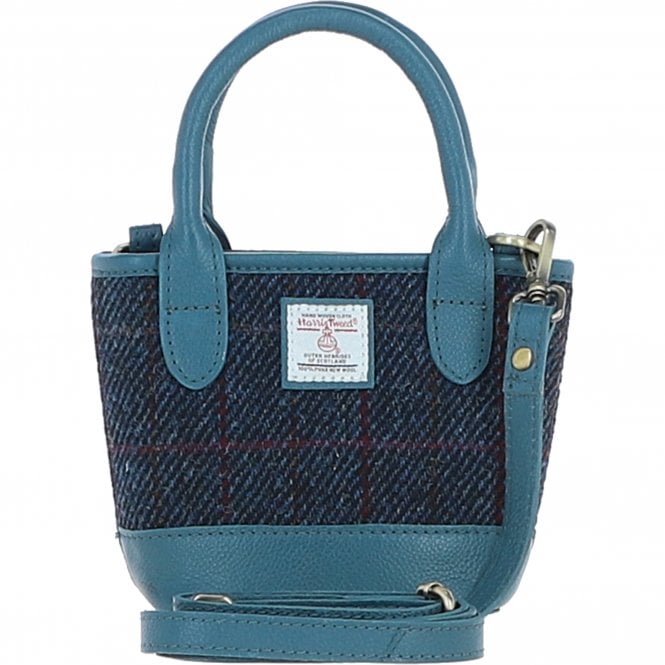 Leather & Harris Tweed Small Tote Handbag (Teal)