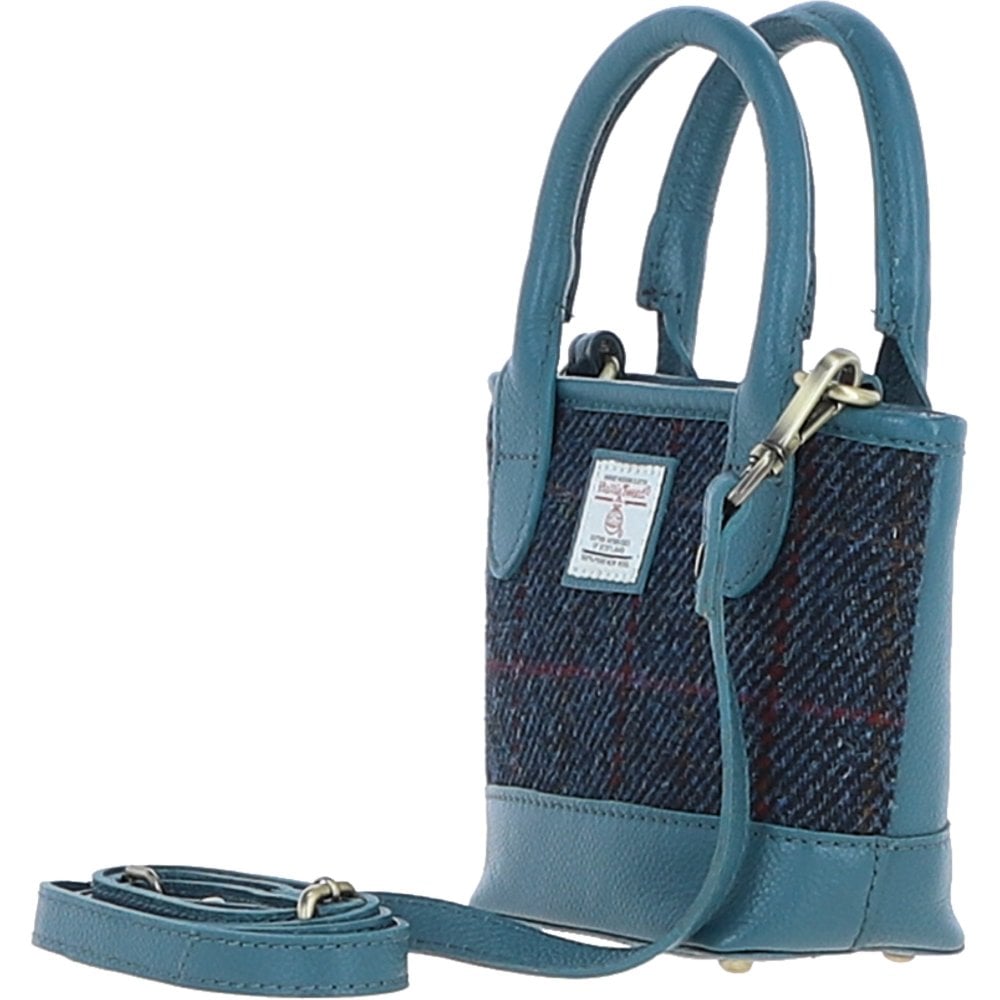 Leather & Harris Tweed Small Tote Handbag (Teal)