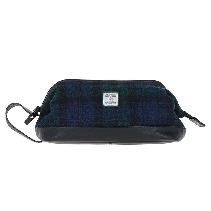 Leather & Harris Tweed Washbag (Black Watch)