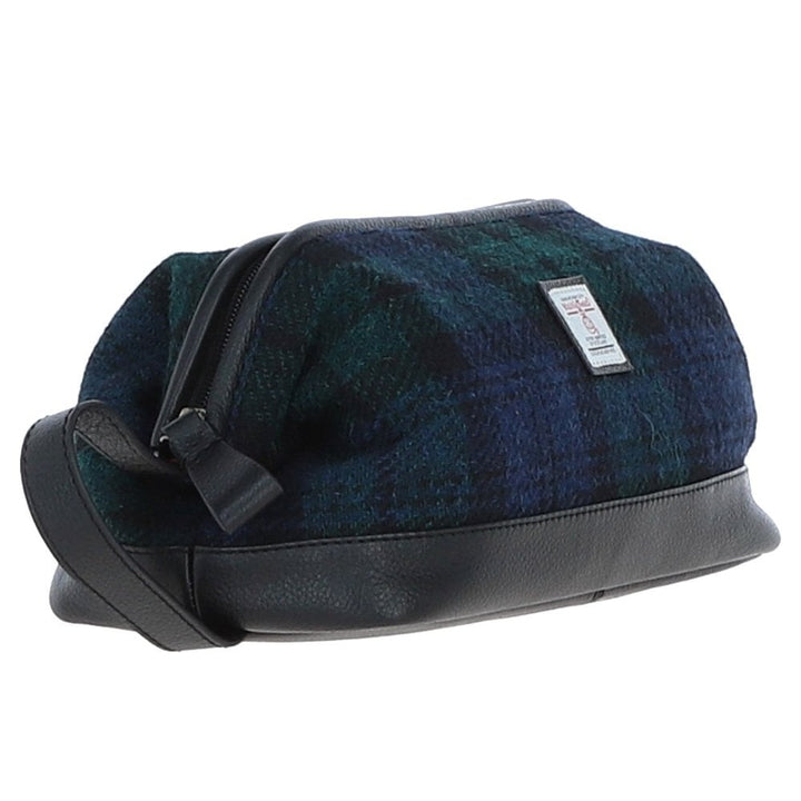 Leather & Harris Tweed Washbag (Black Watch)