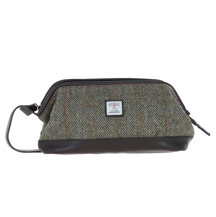 Leather & Harris Tweed Washbag (Brown/Green)