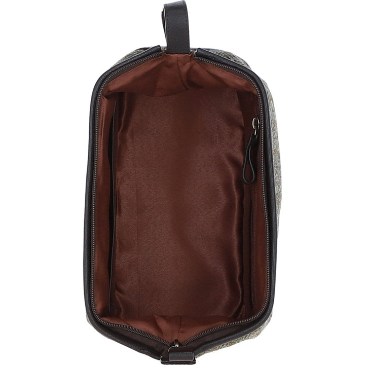 Leather & Harris Tweed Washbag (Brown/Green)