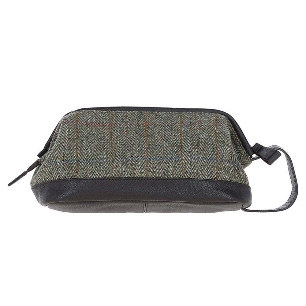 Leather & Harris Tweed Washbag (Brown/Green)