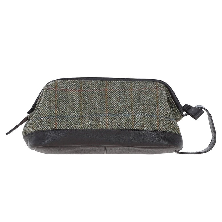 Leather & Harris Tweed Washbag (Brown/Green)