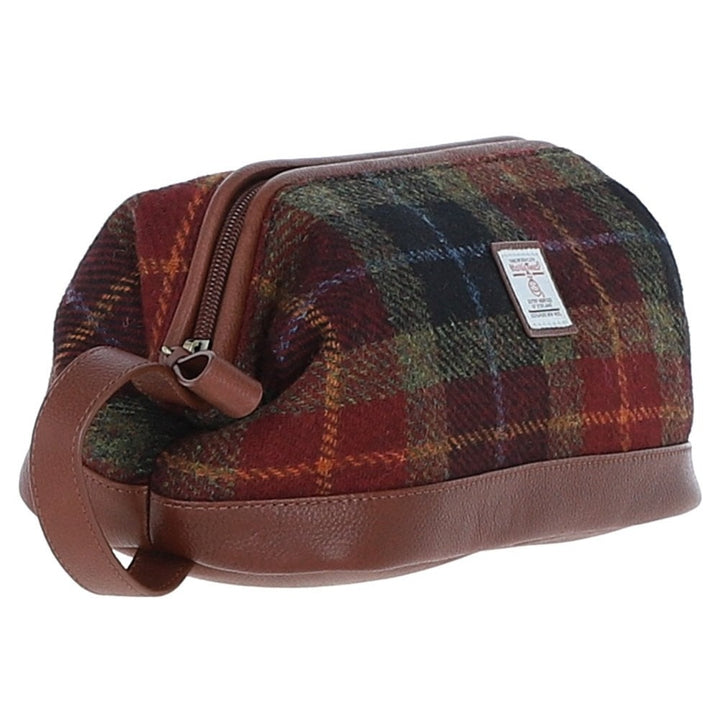 Leather & Harris Tweed Washbag (Tan/Rust)