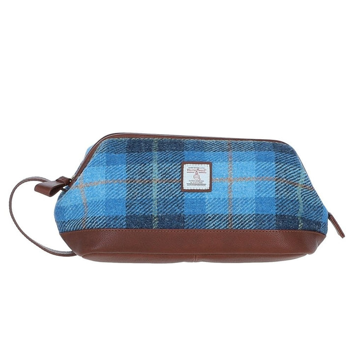 Leather & Harris Tweed Washbag (Tan/Blue)