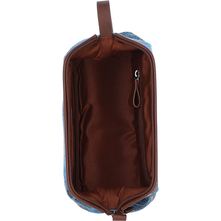 Leather & Harris Tweed Washbag (Tan/Blue)