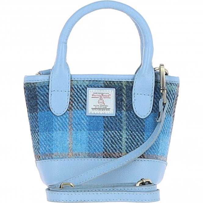 Leather & Harris Tweed Small Tote Handbag (Light Blue)