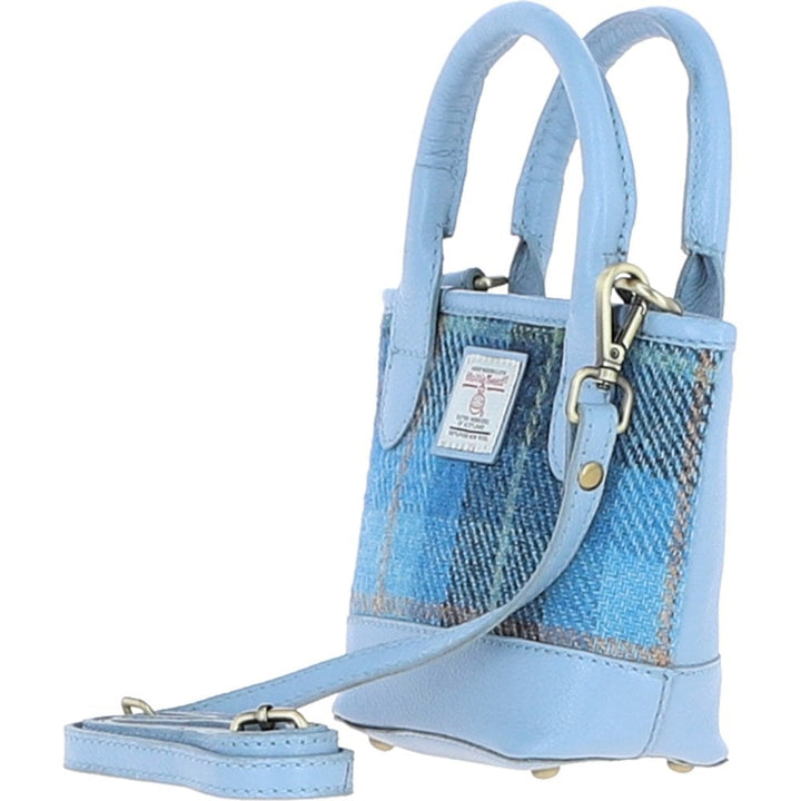 Leather & Harris Tweed Small Tote Handbag (Light Blue)