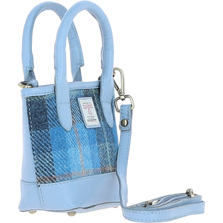 Leather & Harris Tweed Small Tote Handbag (Light Blue)