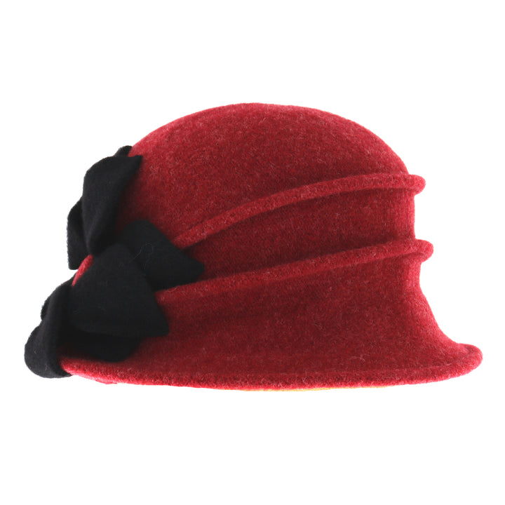 Berry Red Pure New Wool Flower Pull On Cloche Hat