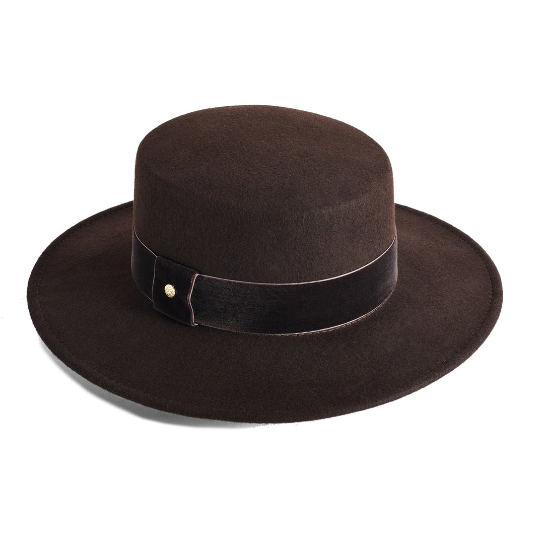 Failsworth Women's 100% Wool Felt Boater Hat in Chocolate